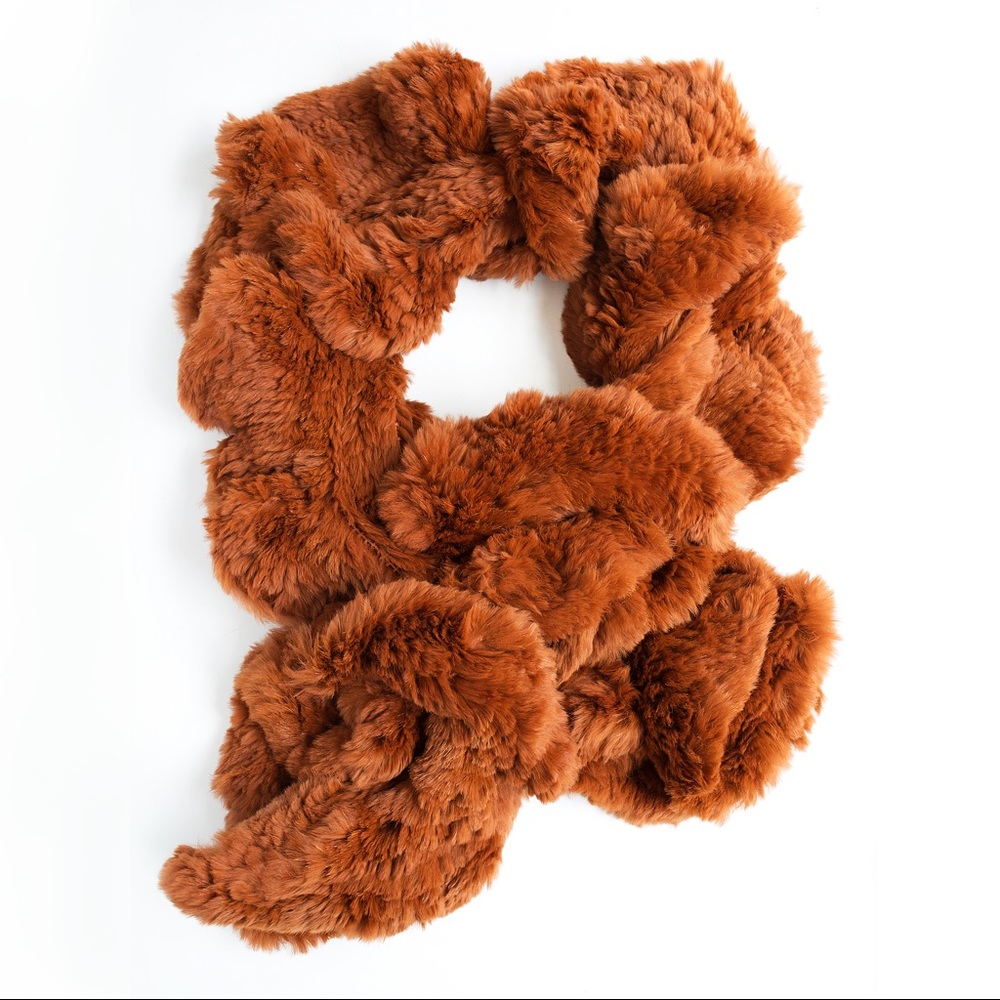 Jocelyn 100% Rabbit Fur Burnt Orange Scarf